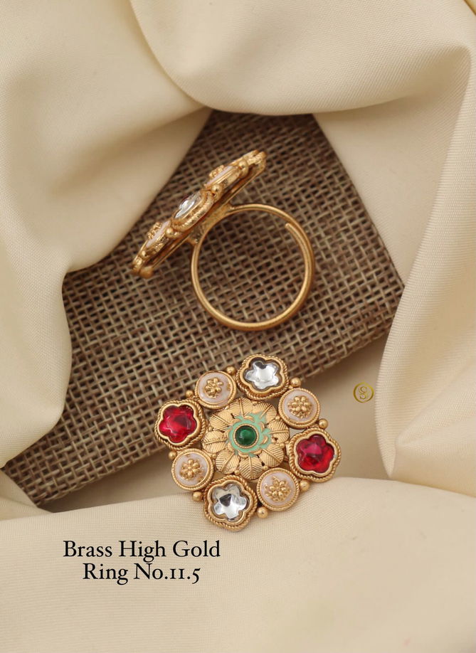 Brass High Gold Matte Ring Set 5 Wholesale Price In Surat
